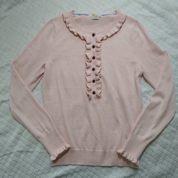 Boden Top Frill Henley Milkshake US 4 Pink Soft Cotton Wool Knit Ruffle Buttons - Picture 2 of 12